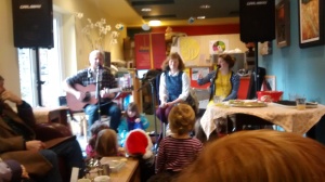 Thankfully our trip to watch the band Plu sing some songs for kids in a local bookshop didn't produce the same reaction as being introduced to Santa.